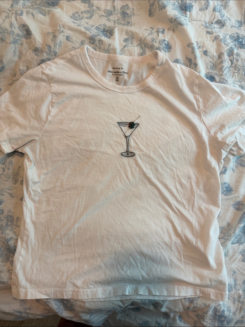 Abercrombie & Fitch White Tee with Martini Glass Embroidery